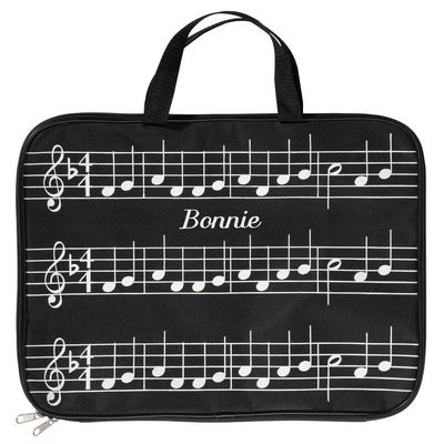 Fox Valley Traders Custom Musical Note Tote Bag with Zipper, Customized Sheet Music Briefcase, Black