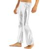 Aislor Men's Shiny Metallic 70s Vintage Disco Pants Bell Bottom Flared Dude Long Pants Trousers Silver Medium view 3