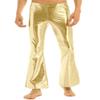Aislor Men's Shiny Metallic 70s Vintage Disco Pants Bell Bottom Flared Dude Long Pants Trousers Gold XX-Large