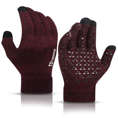 TRENDOUX Gloves, Winter Touch Screen Glove for Men Women - Running Driving Cycling in Cold Weather - Non-Slip Grip - Warm Liner - Elastic Cuff - Stretchy Material - Thermal Knit Glove - Black Red - L