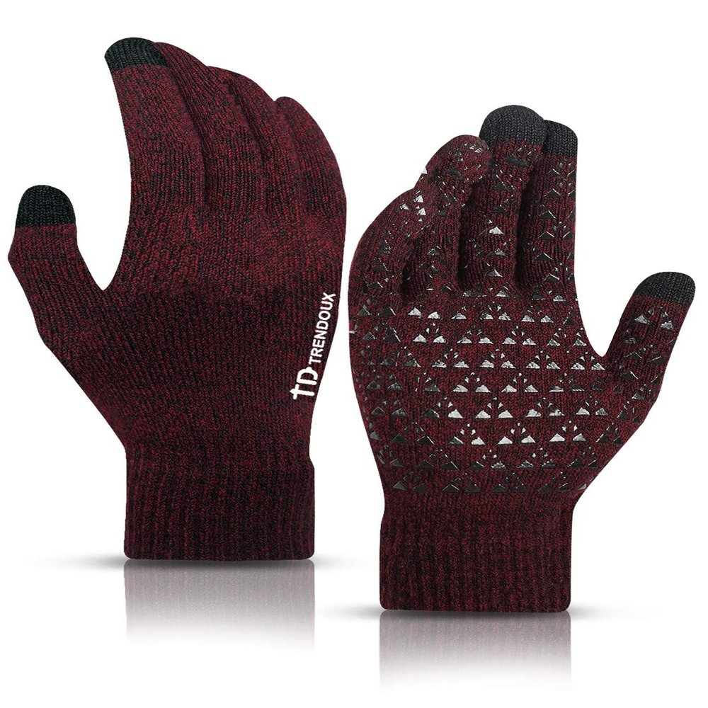 TRENDOUX Gloves, Winter Touch Screen Glove for Men Women - Running Driving Cycling in Cold Weather - Non-Slip Grip - Warm Liner - Elastic Cuff - Stretchy Material - Thermal Knit Glove - Black Red - L