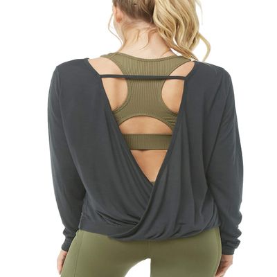 Muzniuer Long Sleeve Yoga Tops for Women Backless Shirt Long Sleeve Open Back Cross Top Blouse Long Sleeve Running Shirts Long Sleeve Tank Top Darkgray M
