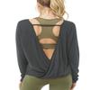 Muzniuer Long Sleeve Yoga Tops for Women Backless Shirt Long Sleeve Open Back Cross Top Blouse Long Sleeve Running Shirts Long Sleeve Tank Top Darkgray M view 1