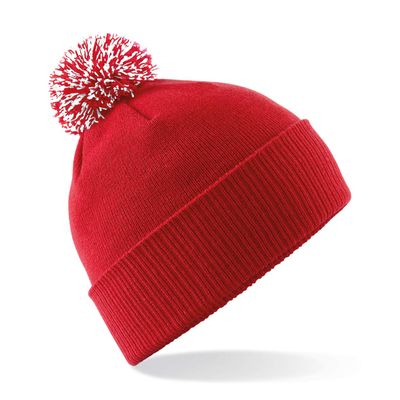 Beechfield Mens Snowstar Duo Winter Knit Beanie Bobble Hat - Classic Red/White
