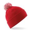 Beechfield Mens Snowstar Duo Winter Knit Beanie Bobble Hat - Classic Red/White view 1