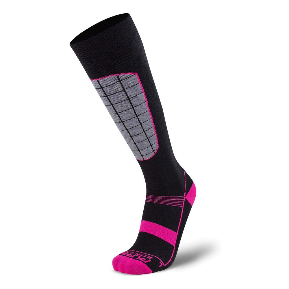 Pure Athlete Alpine Ski Socks Wool Snowboard and Skiing Warm Midweight Socks Merino Men and Women (L/XL, 1 Pair - Black/Neon Pink)