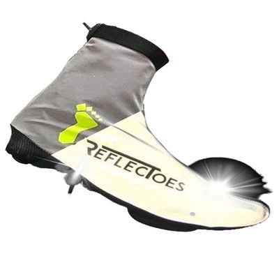 ReflecToes Reflective Winter Cycling Shoe Covers - Waterproof, Windproof Overshoes, Rear Hook and Loop & BioMotion Technology - for Men & Women (L) Silver