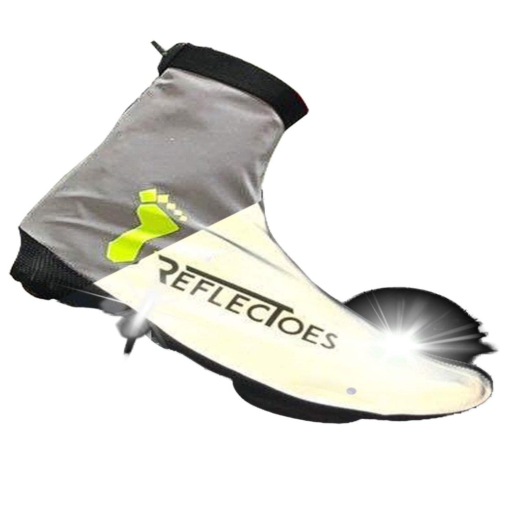 ReflecToes Reflective Winter Cycling Shoe Covers - Waterproof, Windproof Overshoes, Rear Hook and Loop & BioMotion Technology - for Men & Women (L) Silver