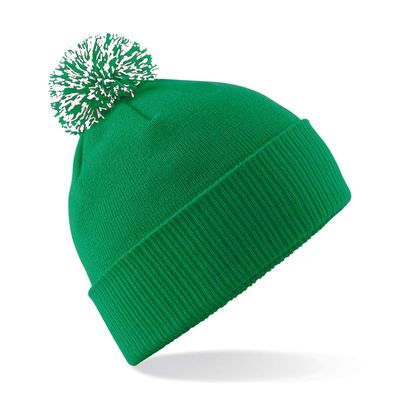 Beechfield Mens Snowstar Duo Winter Knit Beanie Bobble Hat - Kelly Green/White