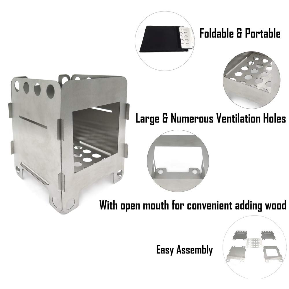 HongK- Camping Wood Stove Portable Outdoor Folding Wood Stove