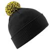 Beechfield Mens Snowstar Duo Winter Knit Beanie Bobble Hat - Black/Yellow view 1