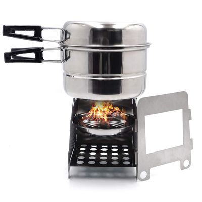 SMT- Portable Camping Outdoor Stove Cookware Stainless Steel Cooking Picnic Bowl Pot Pan Set