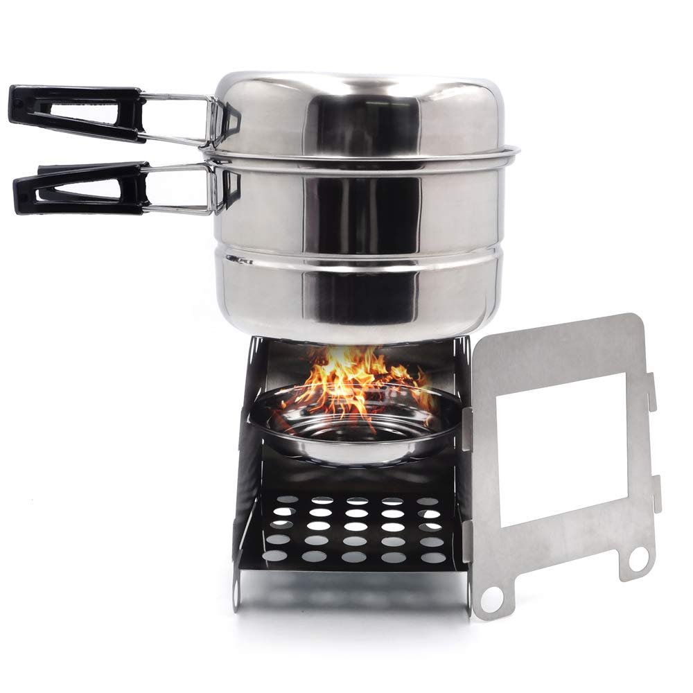 SMT- Portable Camping Outdoor Stove Cookware Stainless Steel Cooking Picnic Bowl Pot Pan Set