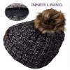 C.C Thick Cable Knit Faux Fuzzy Fur Pom Fleece Lined Skull Cap Cuff Beanie, 3 Tone Gray view 4