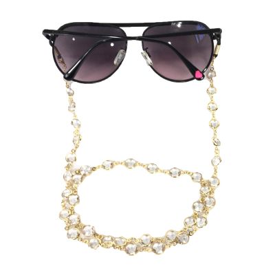 Fashion Culture Gold-Tone Crystal Sunglasses Strap & Mask Holder, Multifunctional Face Mask Chain with Snap Hook & Eyeglass Loops, 28"