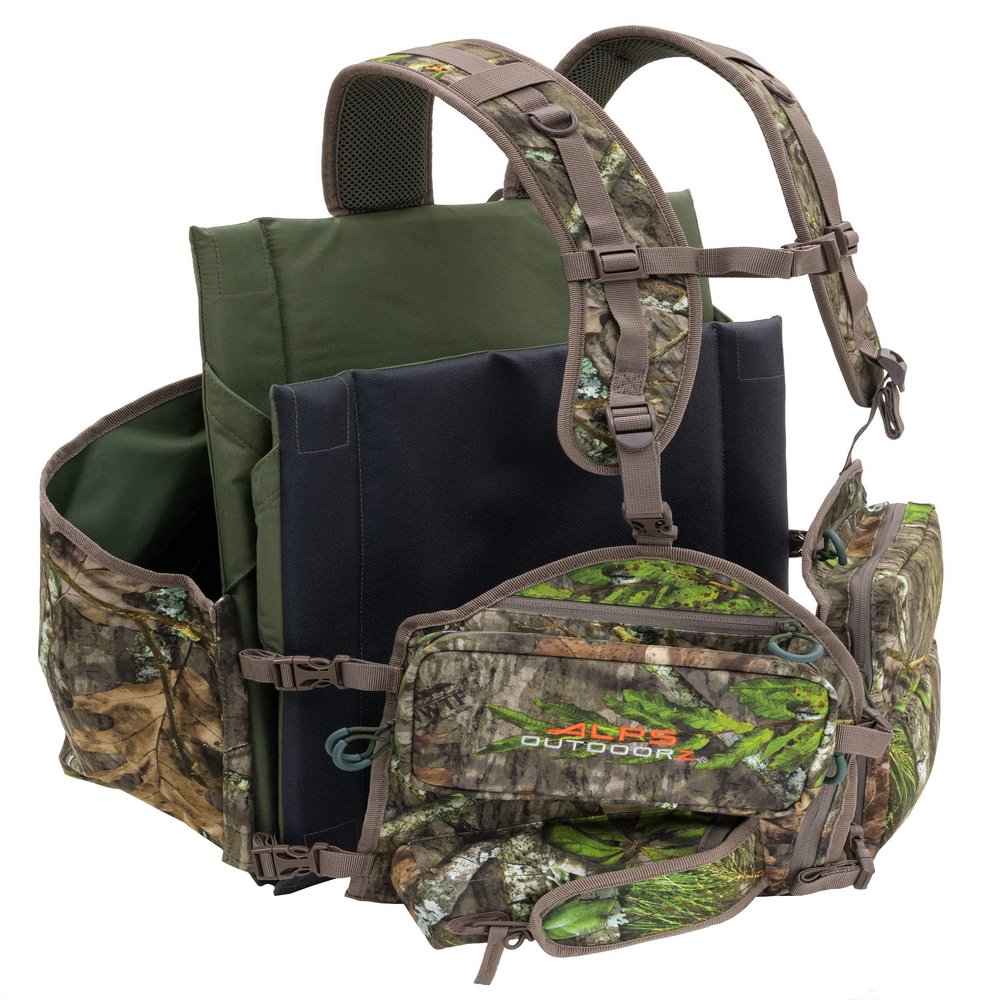 ALPS OutdoorZ Impact Camo Turkey Vest Featuring Removable Flip Down Seat, Game Bag, Removable Front Pocket and Pockets for Calls and Strikers, Mossy Oak Obsession, Standard