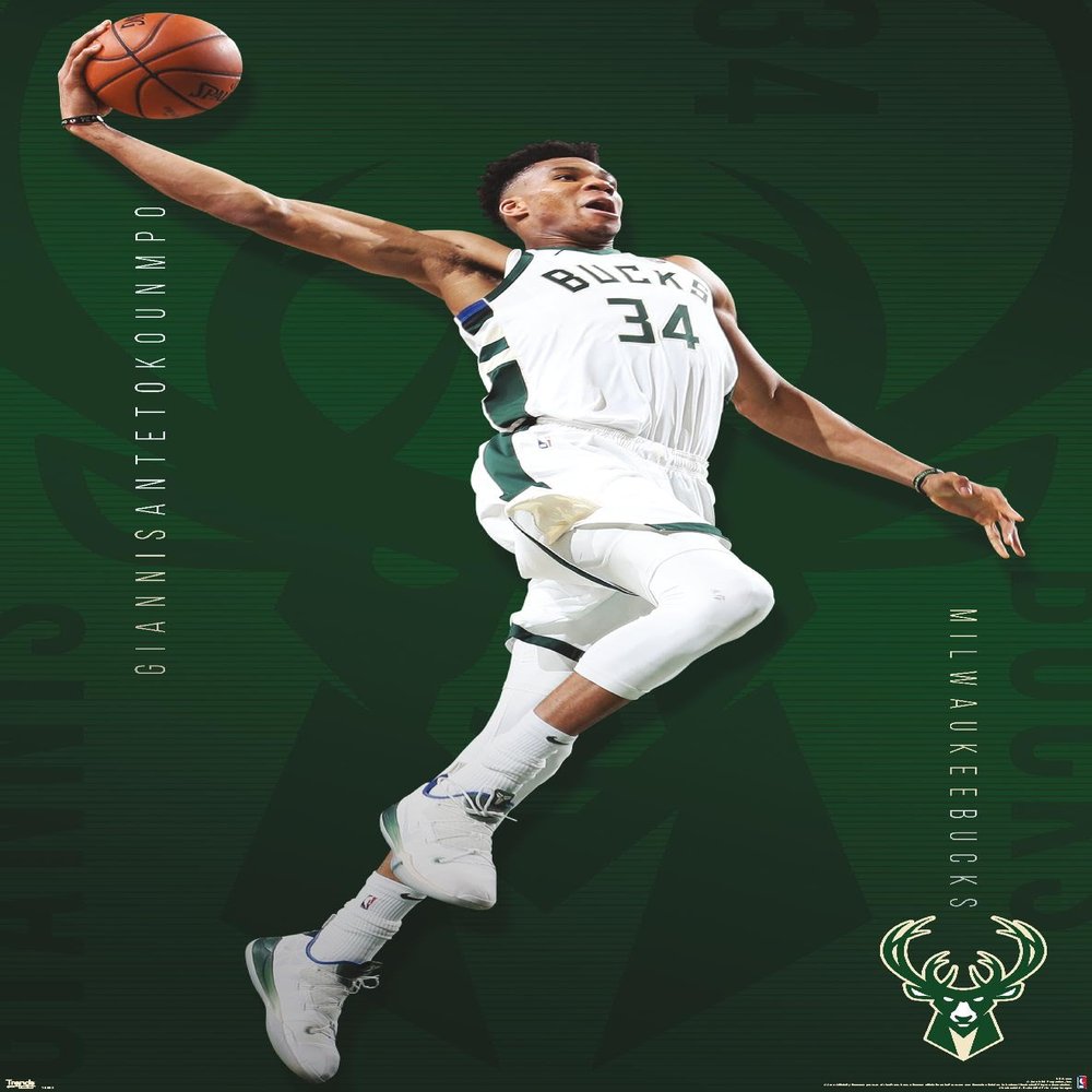 Trends International NBA Milwaukee Bucks - Giannis Antetokounmpo 19 Wall Poster, 22.375" x 34", Premium Unframed Version