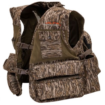 ALPS OutdoorZ Super Elite 4.0 Camo Turkey Vest Made with Quiet Cotton Featuring Removable Fold Away Seat, Game Bag, and Pockets for Calls and Strikers, Mossy Oak Bottomland, M/L