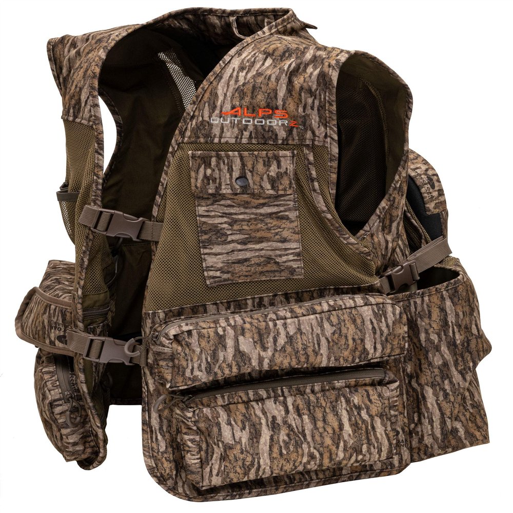 ALPS OutdoorZ Super Elite 4.0 Camo Turkey Vest Made with Quiet Cotton Featuring Removable Fold Away Seat, Game Bag, and Pockets for Calls and Strikers, Mossy Oak Bottomland, M/L