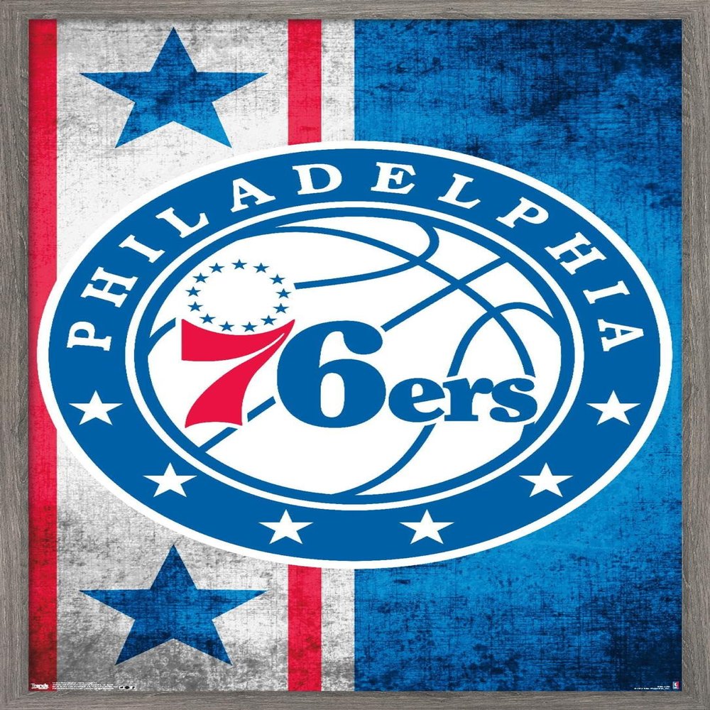 Trends International NBA Philadelphia 76ers - Logo 15 Wall Poster, 14.725" x 22.375", Barnwood Framed Version