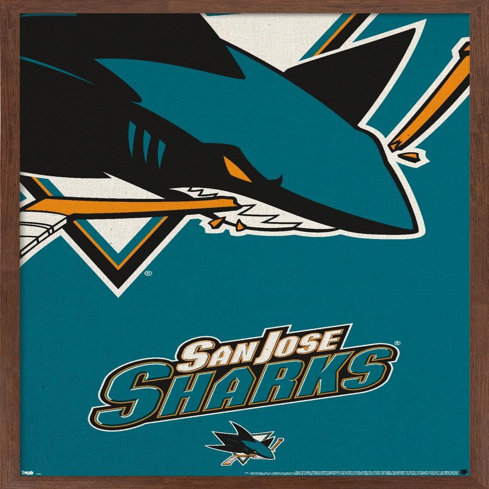 Trends International NHL San Jose Sharks - Logo 14 Wall Poster, 14.725" x 22.375", Mahogany Framed Version