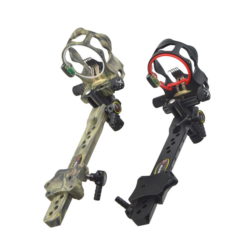 SHARROW Archery 5 Pin Compound Bow Sight Micro Adjustable Bow Sights 0.019 Optical Fiber Long Pole Black Camo (camo)