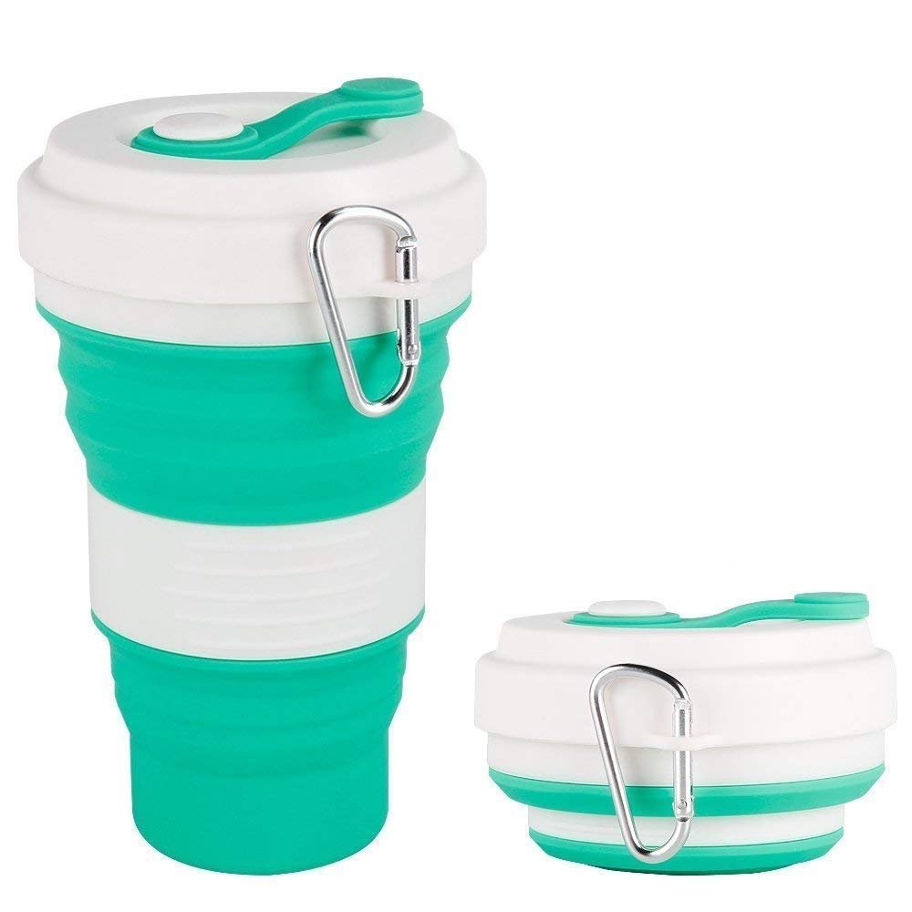 ZENGGE Collapsible Silicone Cup, Portable High Temperature Water Cup Outdoor Travel Collapsible Cup Portable Folding Office Drinking Cup Max 550ml (Orange red) (green)