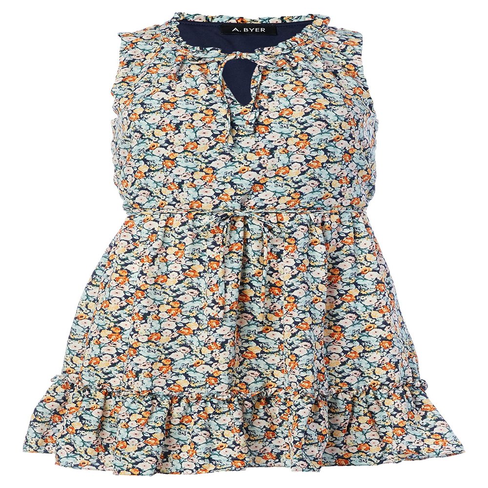 A. Byer Women's Ruffled Skirt Sleeveless Dress, Multi Floral, Small
