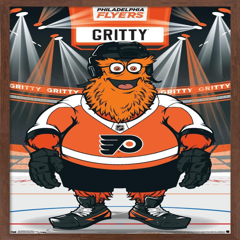 Trends International NHL Philadelphia Flyers - Gritty 19 Wall Poster, 14.725" x 22.375", Mahogany Framed Version