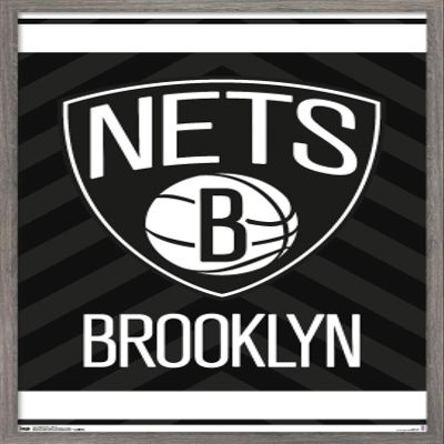 Trends International NBA Brooklyn Nets - Logo 15 Wall Poster, 22.375" x 34", Barnwood Framed Version
