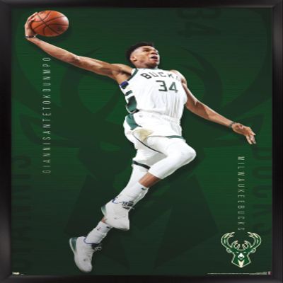 Trends International NBA Milwaukee Bucks - Giannis Antetokounmpo 19 Wall Poster, 14.725" x 22.375", Black Framed Version