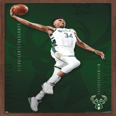 Trends International NBA Milwaukee Bucks - Giannis Antetokounmpo 19 Wall Poster, 22.375" x 34", Mahogany Framed Version