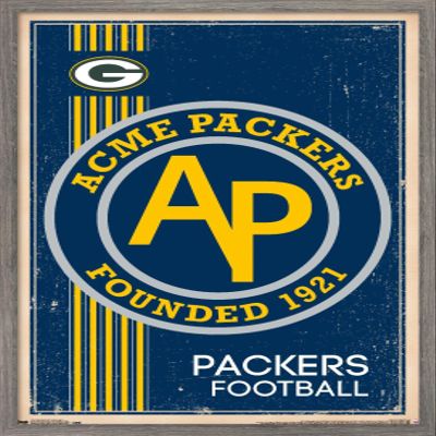 Trends International NFL Green Bay Packers - Retro Logo 14 Wall Poster, 22.375" x 34", Barnwood Framed Version