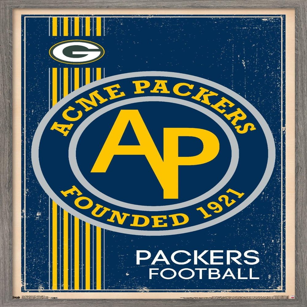 Trends International NFL Green Bay Packers - Retro Logo 14 Wall Poster, 22.375" x 34", Barnwood Framed Version