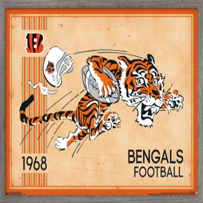 NFL Cincinnati Bengals - Retro Logo 14 Wall Poster, 22.4L" x 14.7W", Barnwood Framed Version