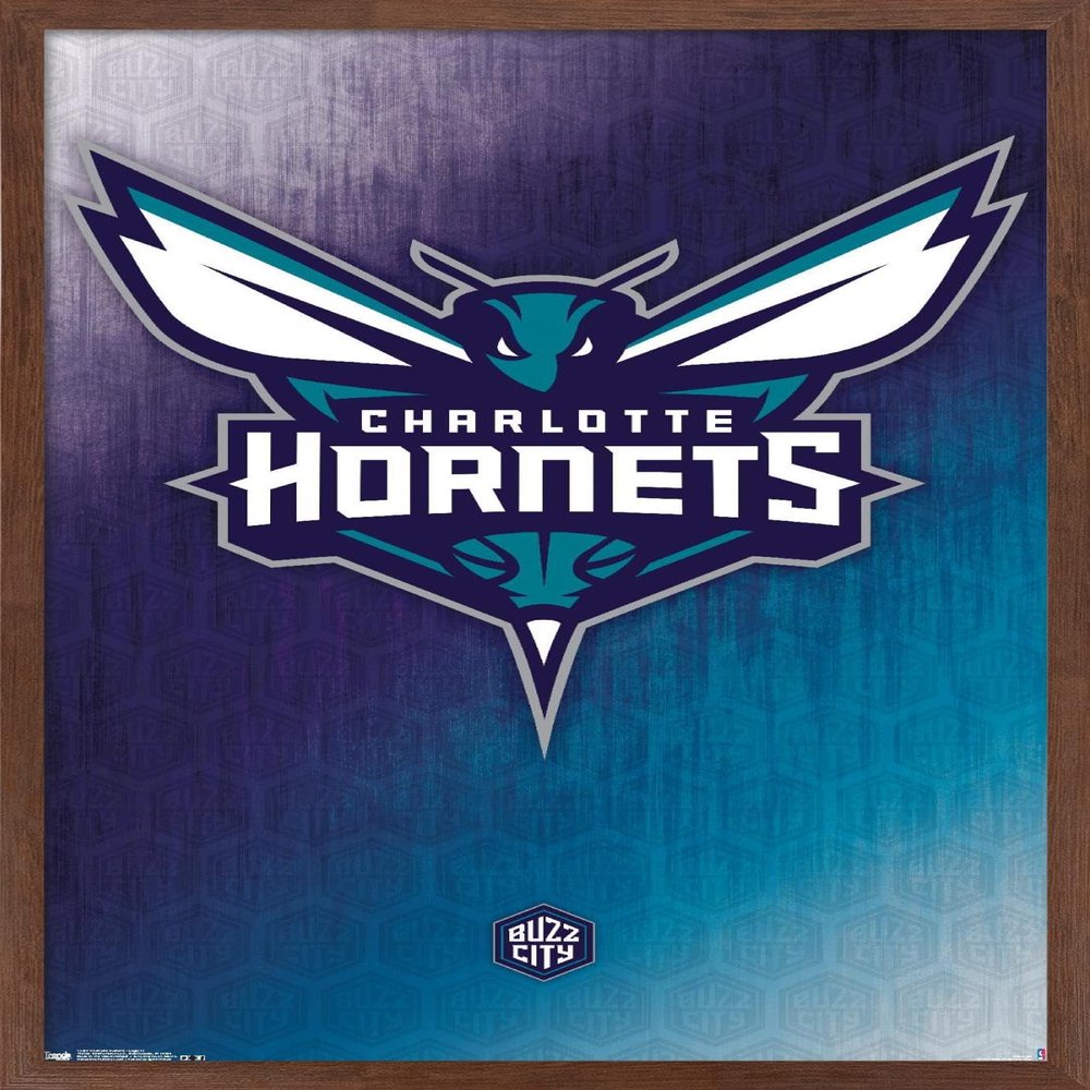 Trends International NBA Charlotte Hornets - Logo 14 Wall Poster, 14.725" x 22.375", Mahogany Framed Version