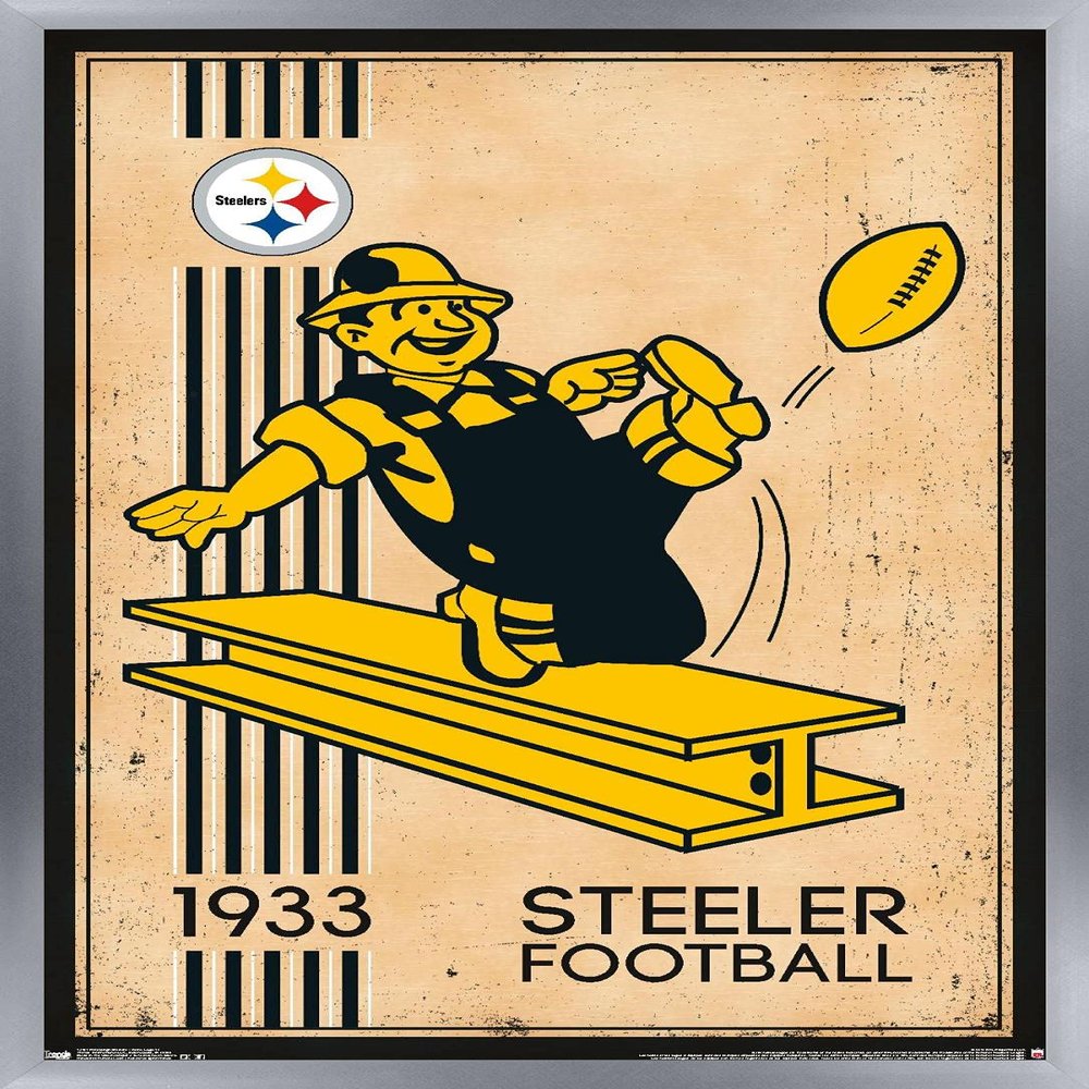 Trends International NFL Pittsburgh Steelers - Retro Logo 14 Wall Poster, 14.725" x 22.375", Silver Framed Version