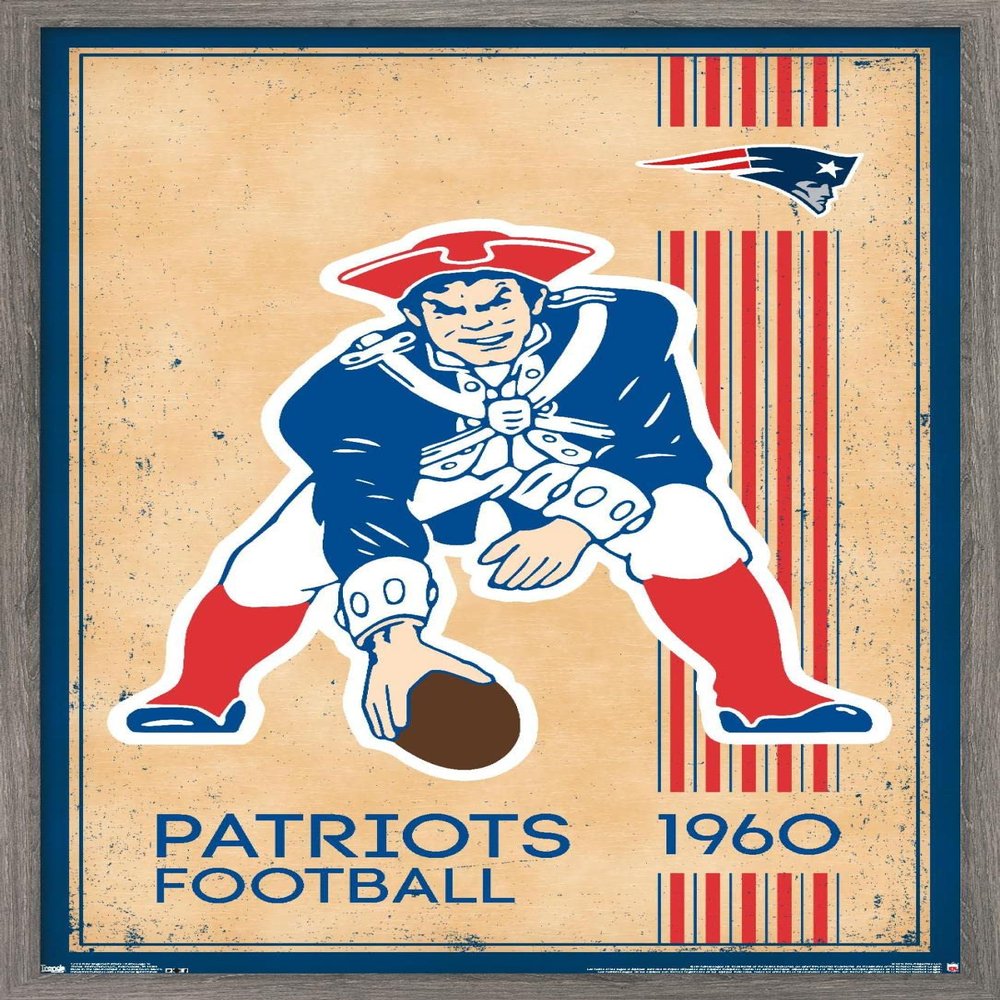 Trends International NFL New England Patriots - Retro Logo 14 Wall Poster, 22.375" x 34", Barnwood Framed Version