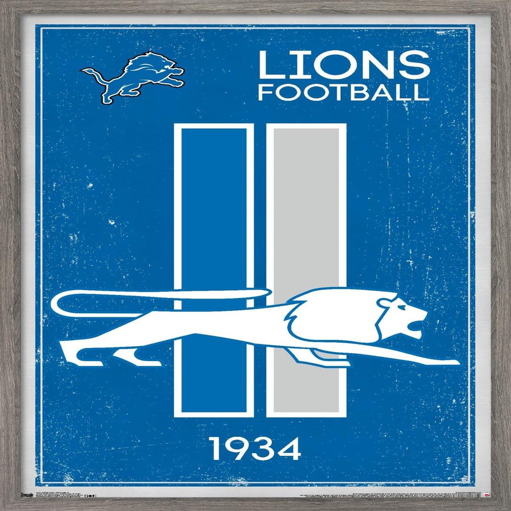 Trends International NFL Detroit Lions - Retro Logo 14 Wall Poster, 22.375" x 34", Barnwood Framed Version