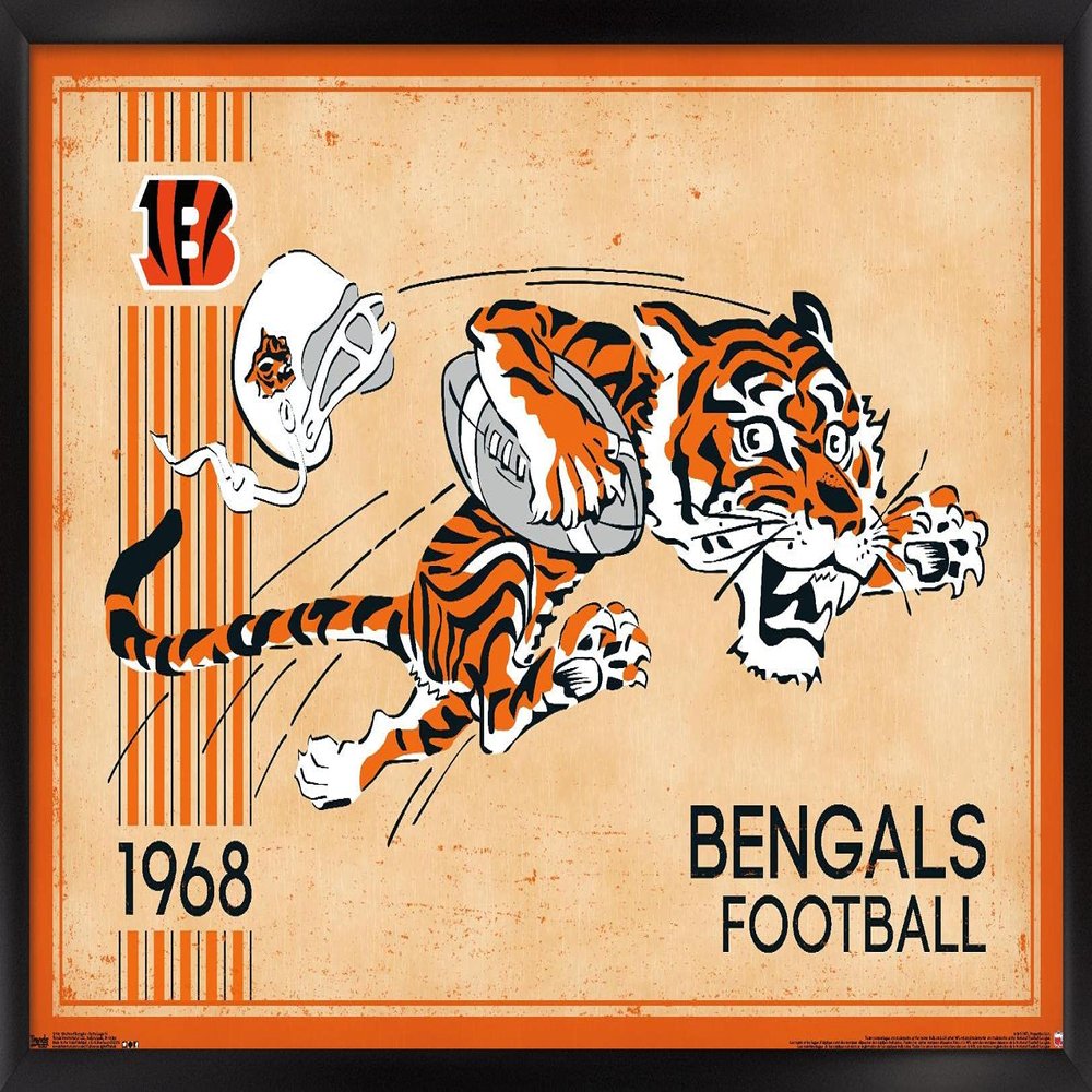 NFL Cincinnati Bengals - Retro Logo 14 Wall Poster, 22.4L" x 14.7W", Black Framed Version
