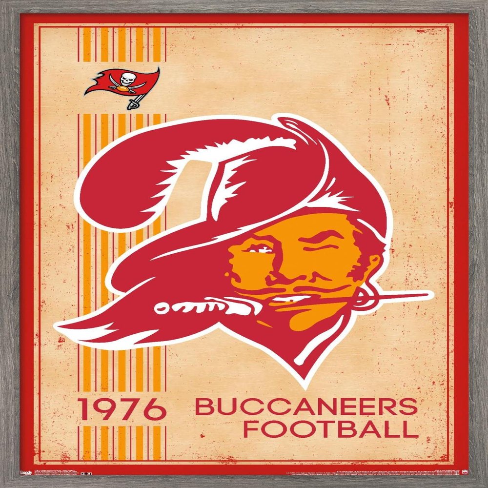 Trends International NFL Tampa Bay Buccaneers - Retro Logo 14 Wall Poster, 22.375" x 34", Barnwood Framed Version