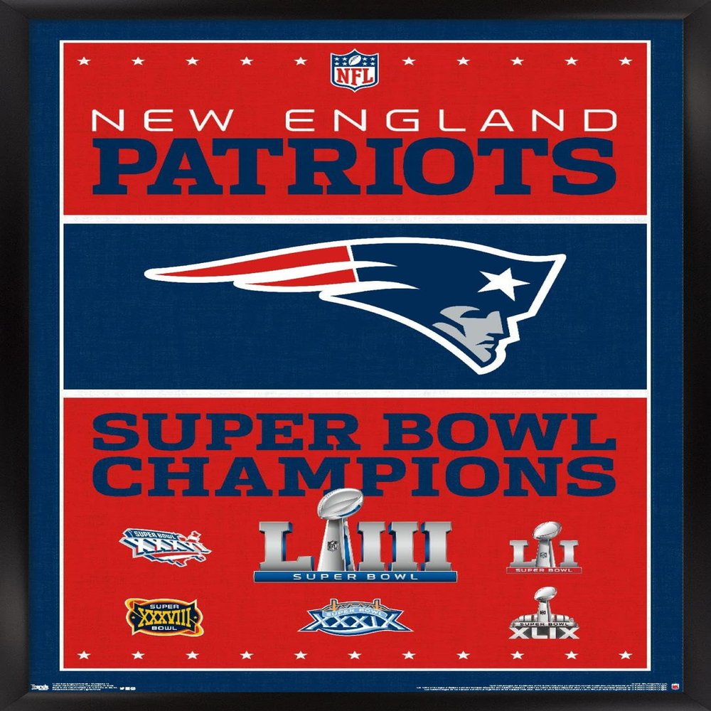 Trends International NFL New England Patriots - Champions 19 Wall Poster, 14.725" x 22.375", Black Framed Version