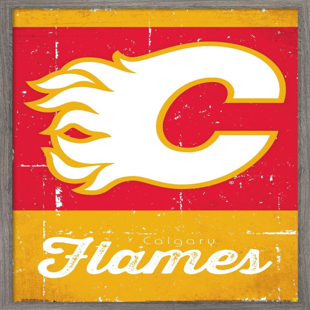 Trends International NHL Calgary Flames - Retro Logo 13 Wall Poster, 22.375" x 34", Barnwood Framed Version