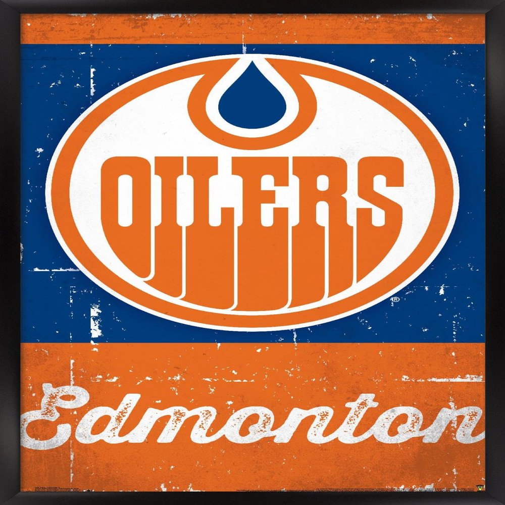 Trends International NHL Edmonton Oilers - Retro Logo 13 Wall Poster, 14.725" x 22.375", Black Framed Version