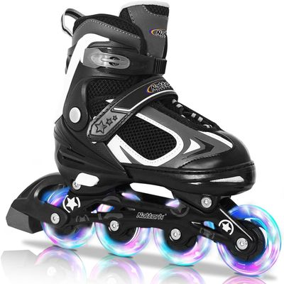 Nattork Blade Roller Skates for Boys with Light Up Wheel,Adjustable Inline Skates for Kids Ages 6-12 6 7 8 9 Children's Outdoor & Indoor, Beginners Black