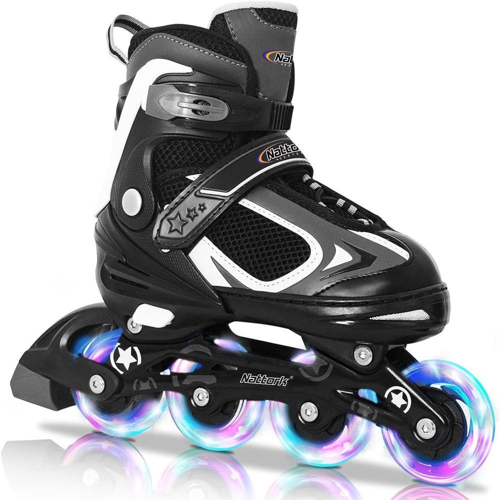 Nattork Blade Roller Skates for Boys with Light Up Wheel,Adjustable Inline Skates for Kids Ages 6-12 6 7 8 9 Children's Outdoor & Indoor, Beginners Black