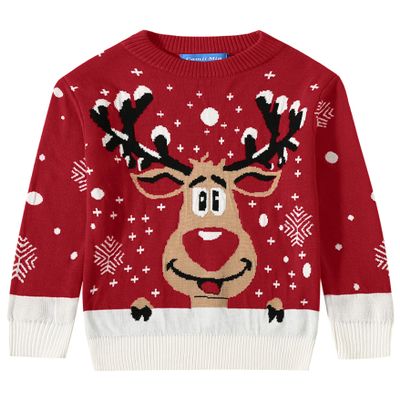 Camii Mia-Youth-Big-Boys-Ugly-Christmas-Sweater-Funny Holiday Sweater Reindeer Pullover Knitted Cute Lightweight (Large, Dark Red)