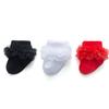 EPEIUS 3 Pairs Baby-Girls Eyelet Turn Cuff Ruffle Frilly Lace Socks Toddlers Girls Triple Lace Dressy Socks Gift Box Black/White/Red 3-5 Years view 1