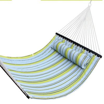 Thaisan7 Fabric Double Hammock Bar Swing Spreader Cottons Pillow for Outdoor Home Garden Improvment Decor - 75" X 55" Bed Length, Blue Stripe