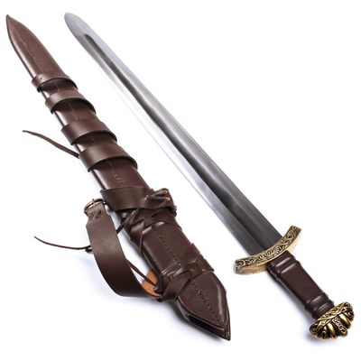11th Century Viking Sword - Blunted High Carbon Spring Steel Blade with Single Handed Grip -Premium Leather Belt & Functional Scabbard Included - Medieval Ornate Celtic Knot Hilt  Eldbroti